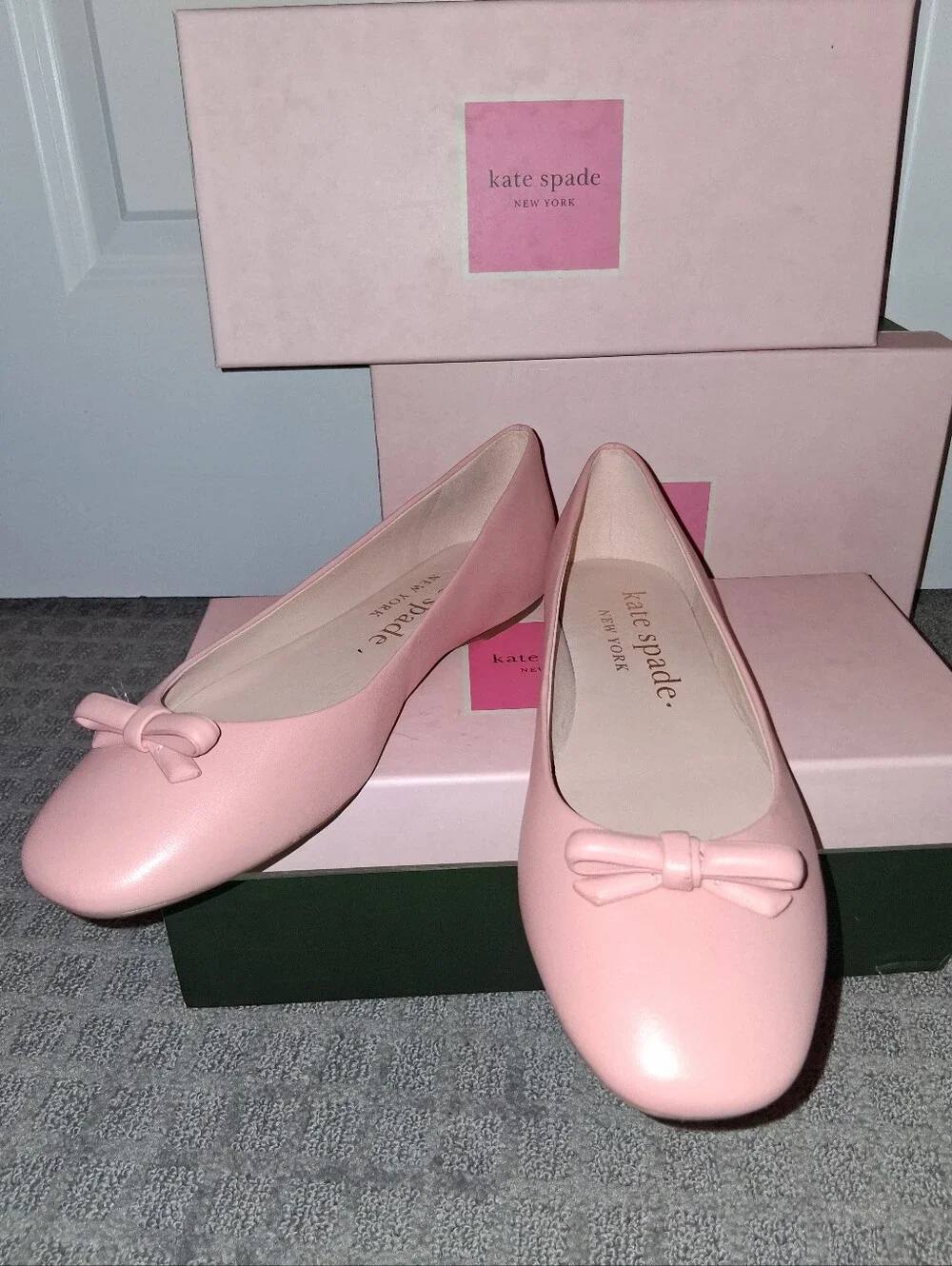 NEW Kate Spade Pale Pink Leather Bow Ballet Flats Shoes NIB Lady's 9 Luxury!